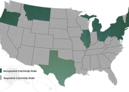 US Map of Deregulated vs Regulated Electricity States