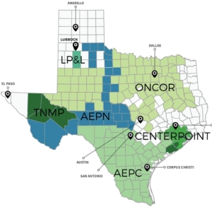 Map of Texas Electric Utility and Delivery Companies